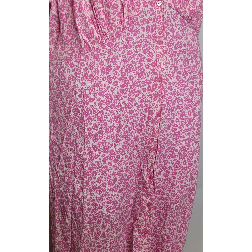 Old Navy Floral Midi Dress XL Pink Button Front Flutter Sleeve Boho Office Y2K - Picture 6 of 12